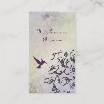 Pretty Silhouette Hummingbird And Flowers Business Card by SilhouetteCollection at Zazzle