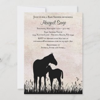 Pretty Silhouette Mare and Foal Horse Baby Shower Invitation