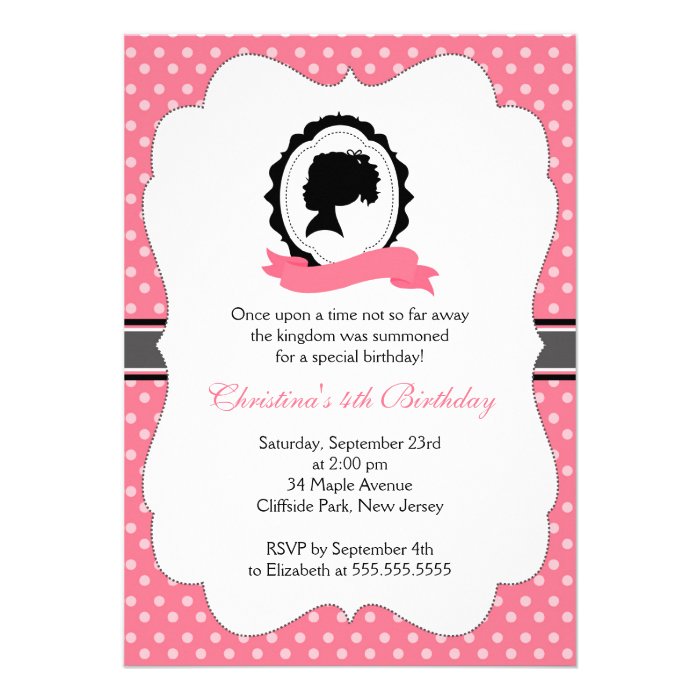 Pretty Silhouette  Pink Princess  Birthday Party Personalized Invites