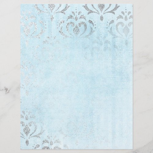 Pretty Silver  Blue Vintage Scrapbook Paper