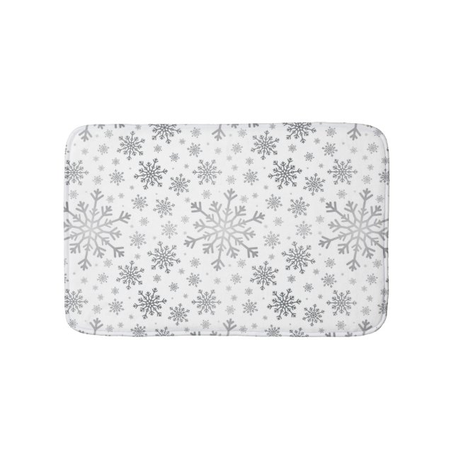 Pretty Silver Christmas Snowflakes on Winter White Bath Mat (Front)
