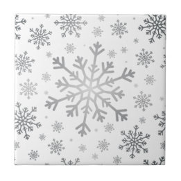 Pretty Silver Christmas Snowflakes on Winter White Ceramic Tile