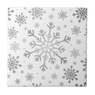 Pretty Silver Christmas Snowflakes on Winter White Ceramic Tile