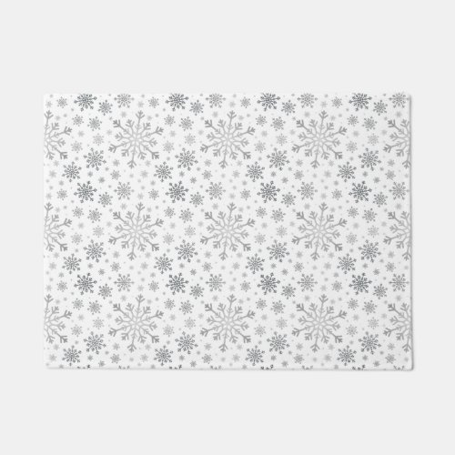 Pretty Silver Christmas Snowflakes on Winter White Doormat