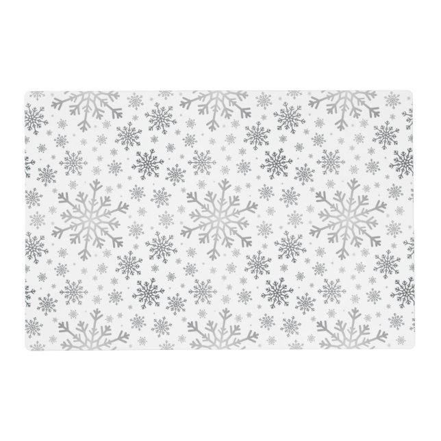 Pretty Silver Christmas Snowflakes on Winter White Placemat (Front)