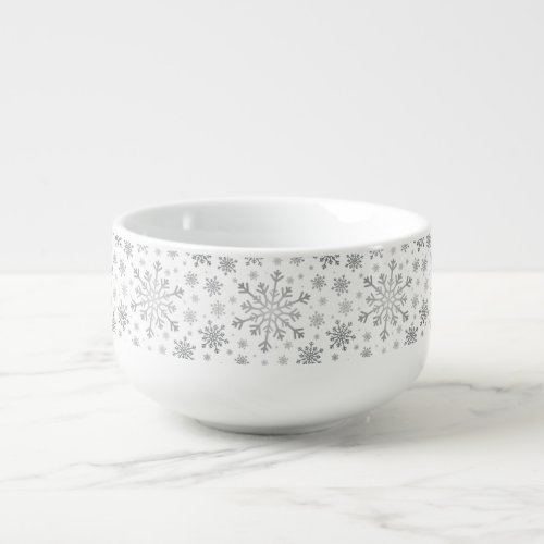Pretty Silver Christmas Snowflakes on Winter White Soup Mug