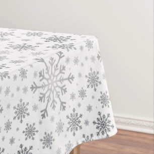 Pretty Silver Christmas Snowflakes on Winter White Tablecloth