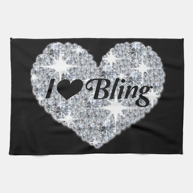 Pretty silver diamond heart I love bling  Towel (Horizontal)