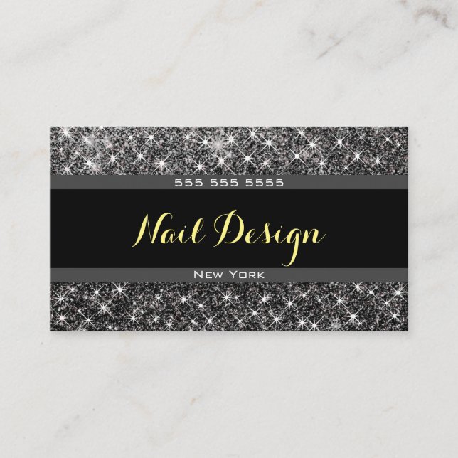 Pretty Silver Glitter Glam Stars Appointment Field Business Card (Front)