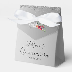 Pretty Silver Glitter Quinceanera Favor Box