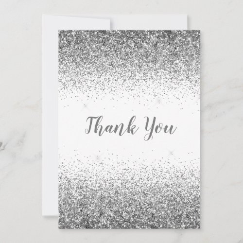 Pretty Silver Glitter Simple Modern Thank You Card