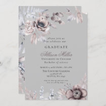 Pretty Silver Gray Mauve Floral Graduation Party Invitation