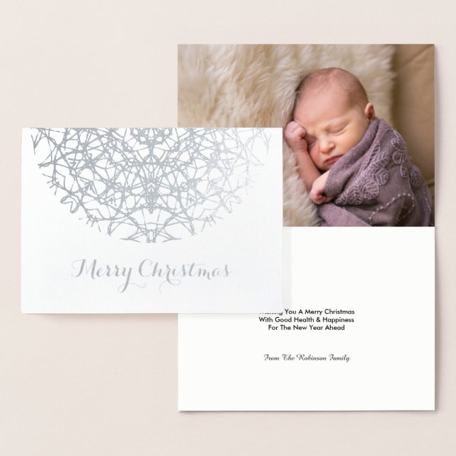 Pretty Silver Snowflake  Merry Christmas Photo Foil Card (Display)