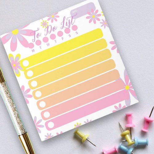 Pretty Simple Floral Pink Orange Yellow To Do List Notepad