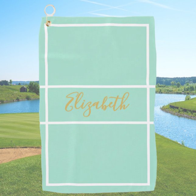 Pretty simple mint green with custom name ladies  golf towel (Creator Uploaded)