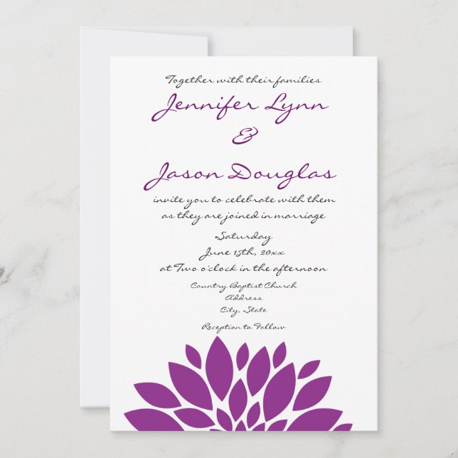 Pretty Simple Purple Flower Wedding Invitations (Front)