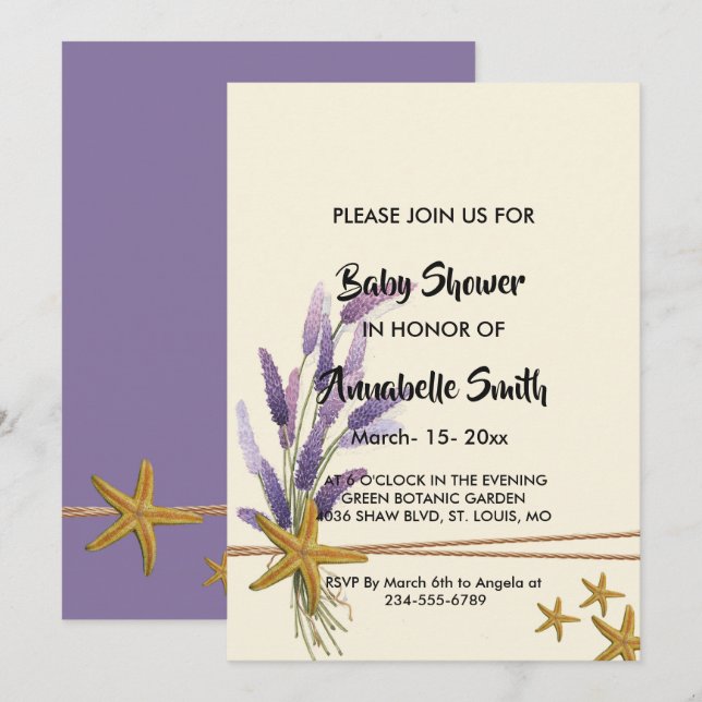 pretty Simple starfish  Baby Shower Invitation (Front/Back)