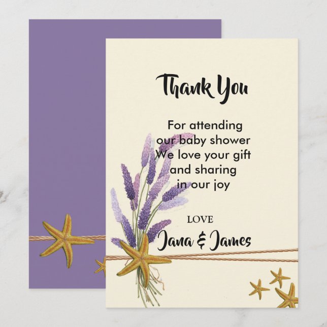pretty Simple starfish  thank you Invitation (Front/Back)
