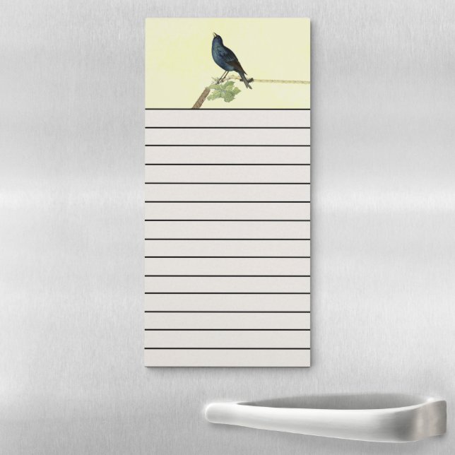 Pretty Singing Black Bird Branch Caterpillar Magnetic Notepad (In Situ)