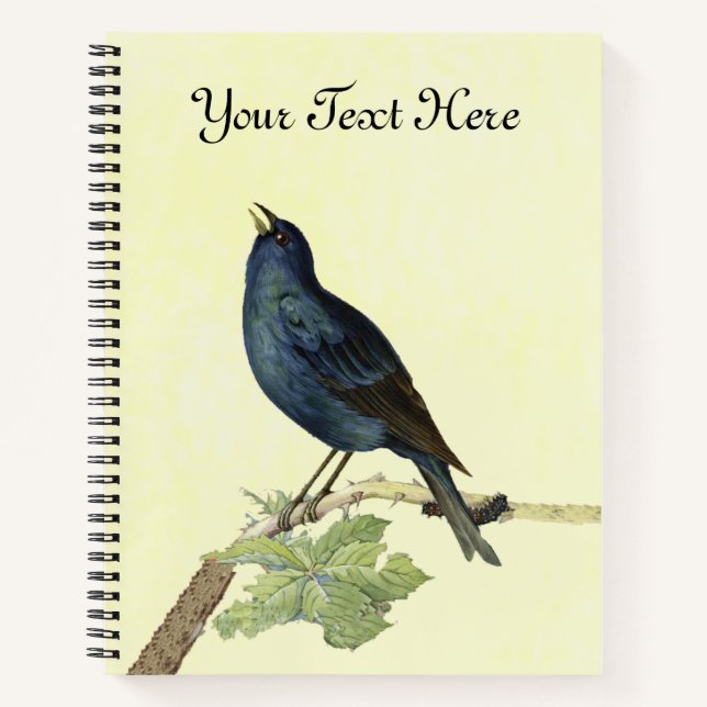 Pretty Singing Blackbird on Branch Caterpillar  Notebook (Front)