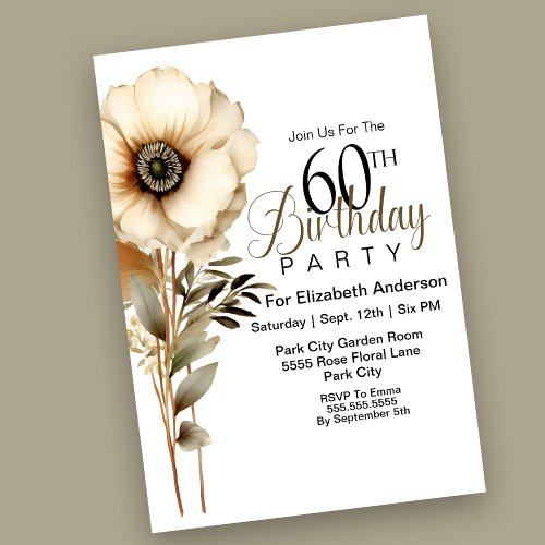 Pretty Single Stem Boho Flower 60th Birthday Invitation