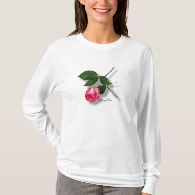 Pretty Single Stem Pink Rose T-Shirt (Front)
