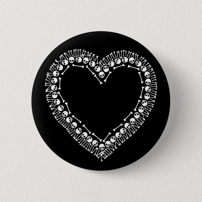 Pretty Skull Heart Pinback Button (Front)