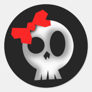 Pretty Skull with Red Bow Classic Round Sticker