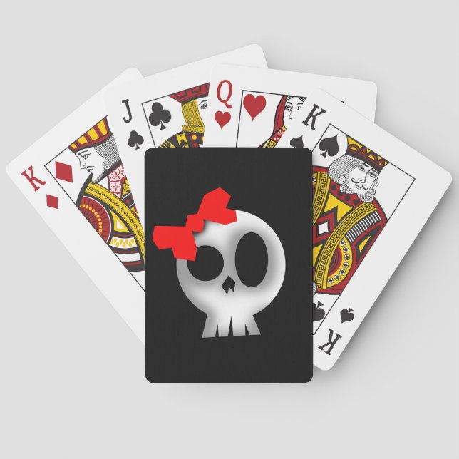 Pretty Skull with Red Bow Poker Cards (Back)