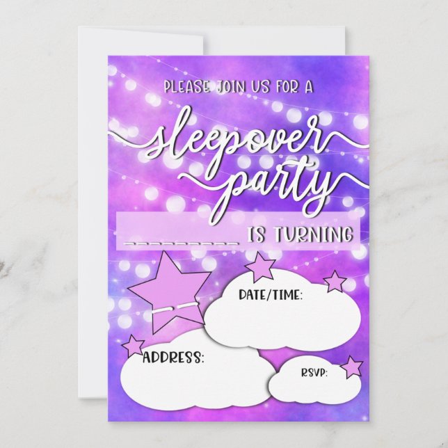 Pretty Sleepover Birthday Party Invitation (Front)