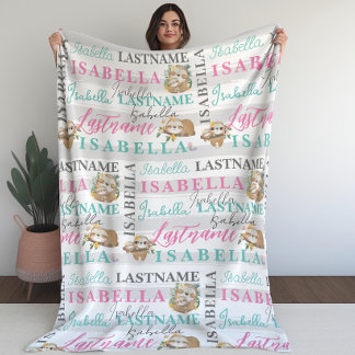 Pretty Sloth Blanket With Name with Stripes