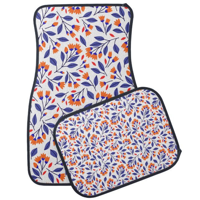 Pretty small orange flowers seamless pattern car floor mat (Set)
