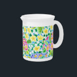 Pretty Small Pitcher or Jug, Primroses Pattern<br><div class="desc">A very pretty little Pitcher or Jug (approx 5" tall),  with a pattern of deep pink,  deep blue and yellow primroses,  from a handpainted watercolour design by Judy Adamson.</div>