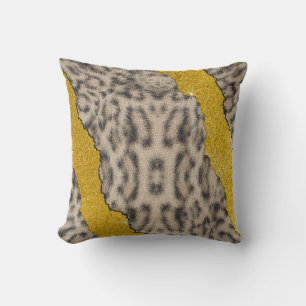 Pretty Snow Leopard Leather Animal Print & Glitter Throw Pillow