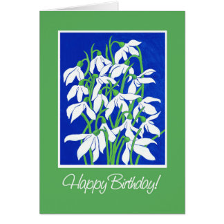 Pretty Snowdrops on Blue and Green Winter Birthday Cards