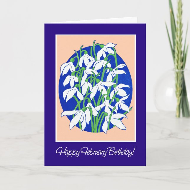 Pretty Snowdrops on Blue for a February Birthday Card (Front)