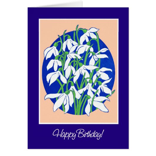 Pretty Snowdrops on Blue for a February Birthday Cards (Front)
