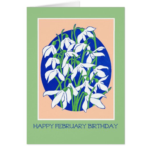 Pretty Snowdrops on Blue for a February Birthday Cards (Front)
