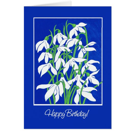 Pretty Snowdrops on Blue for a Winter Birthday Cards (Front)