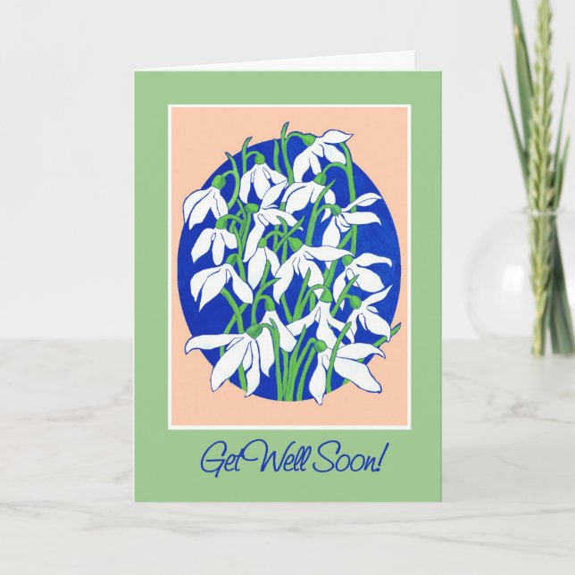 Pretty Snowdrops on Blue Get Well Soon Card (Front)