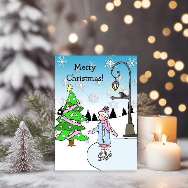 Pretty Snowflakes and Ice Skater Winter Christmas Card (Creator Uploaded)