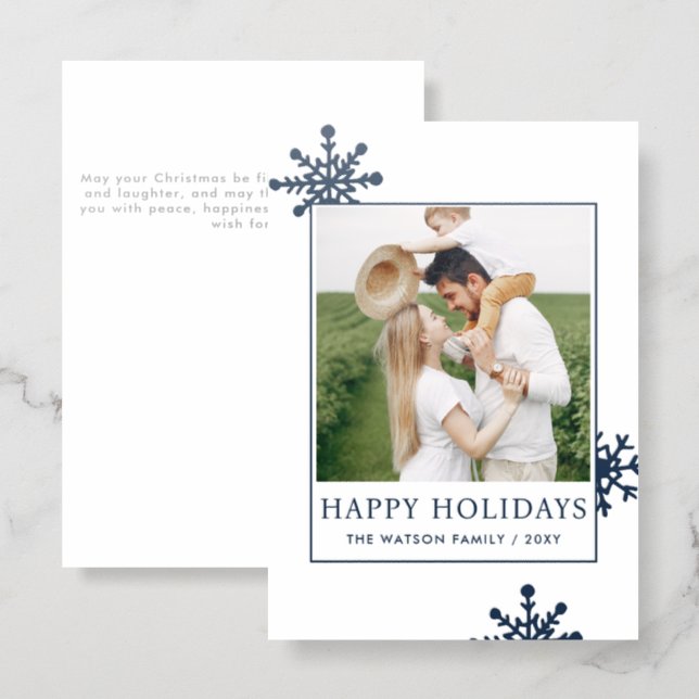 Pretty Snowflakes Christmas Holidays Photo  Letterpress Photo Cards (Front/Back)
