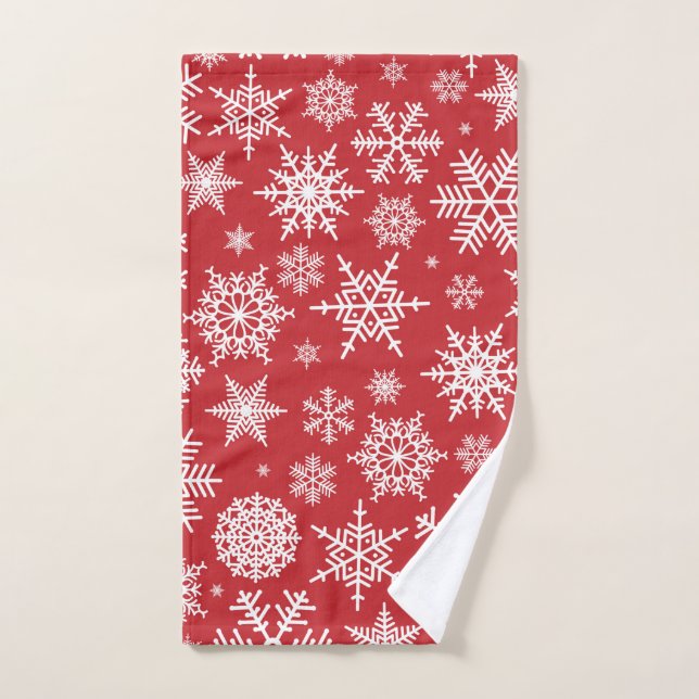 Pretty snowflakes on red background hand towel  (Hand Towel)