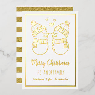 Pretty Snowmen Couple Elegant Personalized Foil Holiday Card