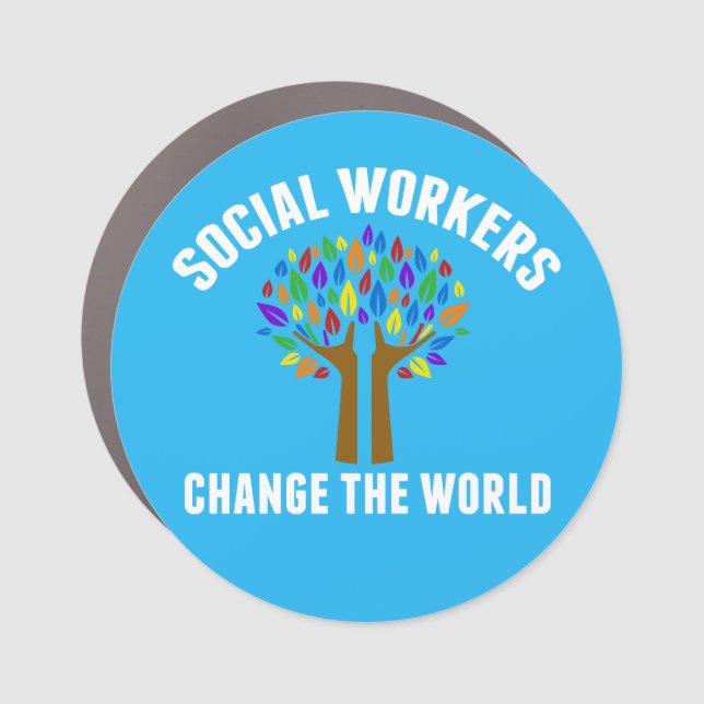 Pretty Social Work Quote Rainbow Tree Blue Car Magnet (Front)