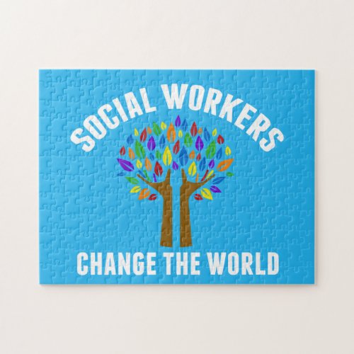 Pretty Social Work Quote Rainbow Tree Blue Jigsaw Puzzle