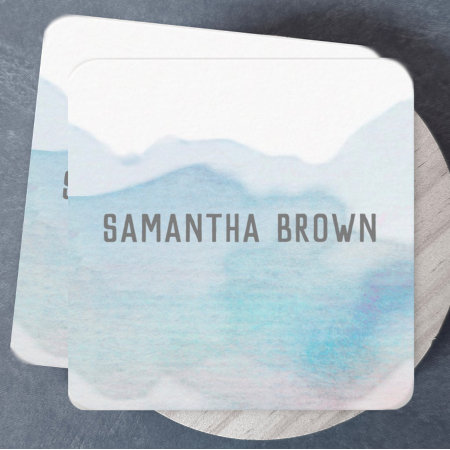 Pretty Soft Blue Abstract Watercolor Artistic Square Business Card