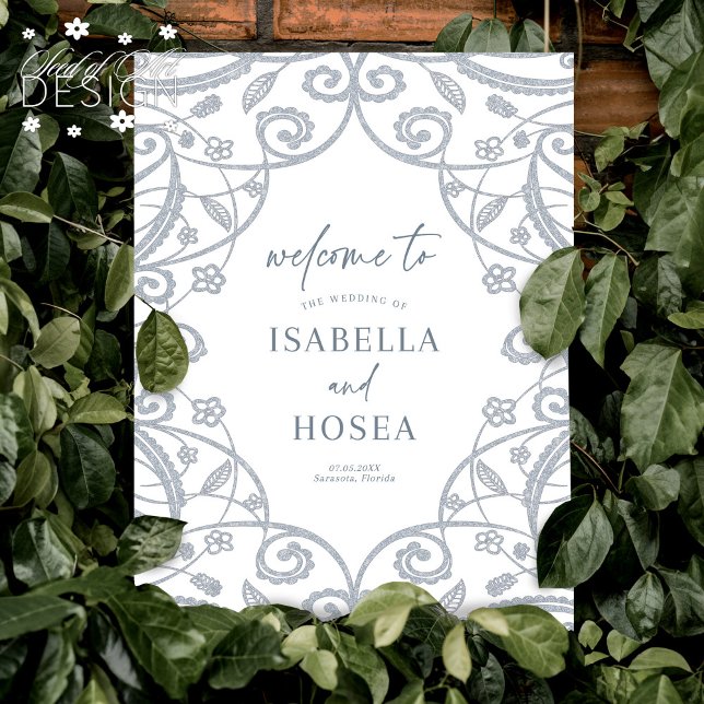 Pretty Soft Dusty Blue Silver Wedding Welcome Sign (Creator Uploaded)