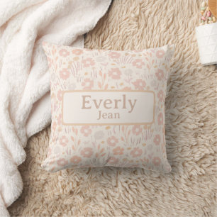 Pretty Soft Flowers Custom Baby Name Art Throw Pillow