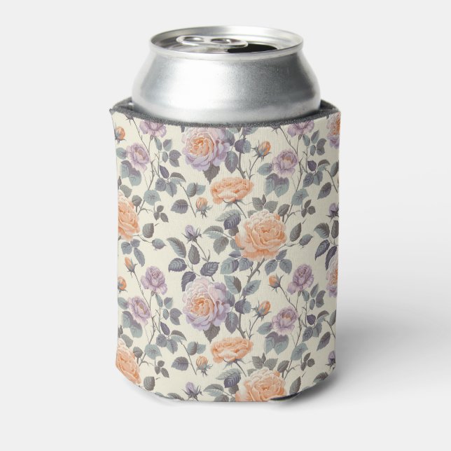 Pretty soft lilac and orange floral design can cooler (Can Back)